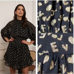 Holly and Joey Paris black and gold love cocktail party dress, T1 or Small